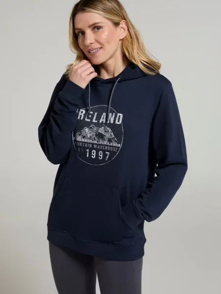 Ireland — bluza z kapturem zakładana przez głowę z okrągłym górskim nadrukiem Navy granatowa