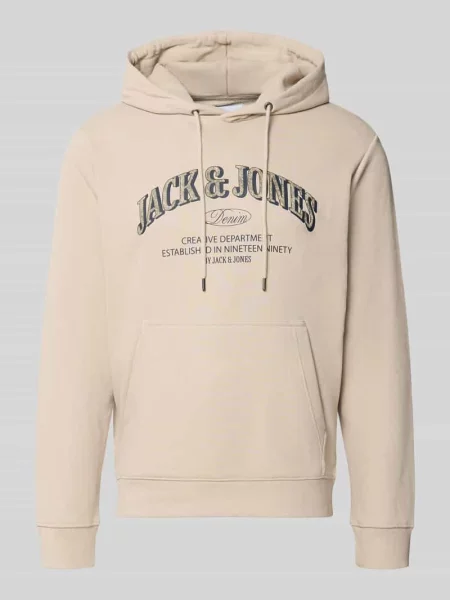 Bluza z kapturem o kroju regular fit z mieszanka bawełny model Denver' Jack & Jones beżowa