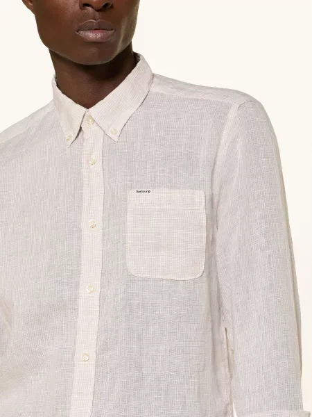 Barbour Lněná Košile Linton Tailored Fit světle hnědá bílá