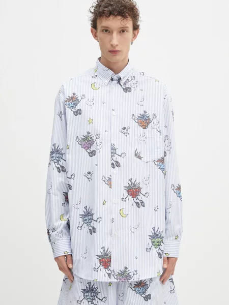 Sky High Farm koszula SHF overprint button down relaxed z kołnierzykiem klasycznym niebieski