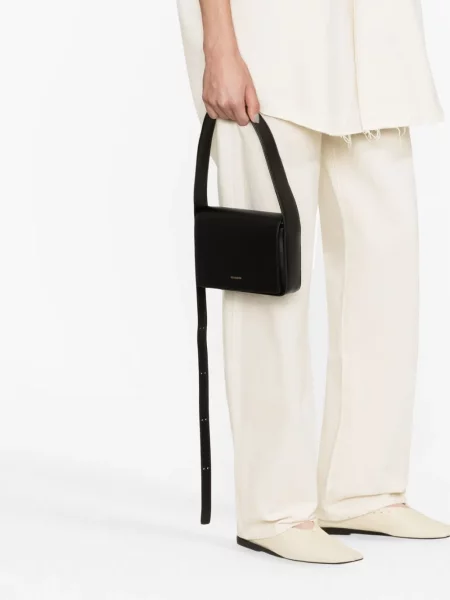 Кожена чанта за през рамо Jil Sander с автограф черно