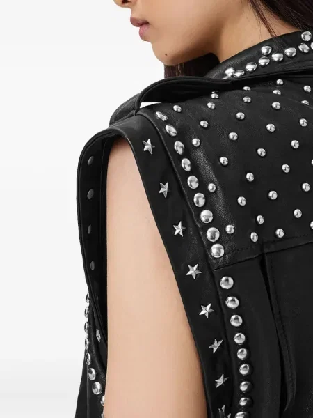 Kamizelka Allsaints skórzana z ćwiekami biker czarna