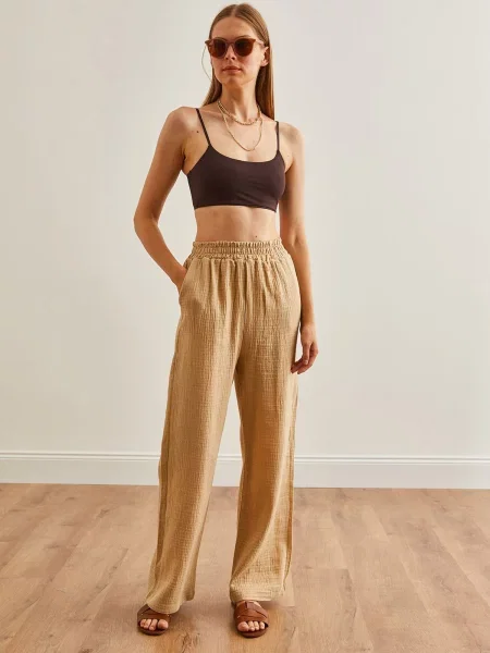 Olalook Pantaloni cămilă maro