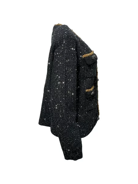 Geacă Self-portrait din tweed negru