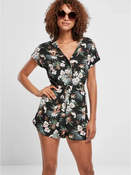Къс гащеризон Urban Classics в тропически десен черно
