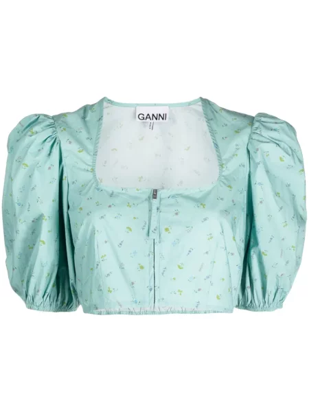 Cropp bluză Ganni cu model floral cu imagine verde