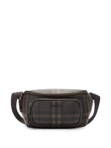 Cu centură curea Burberry în carouri maro