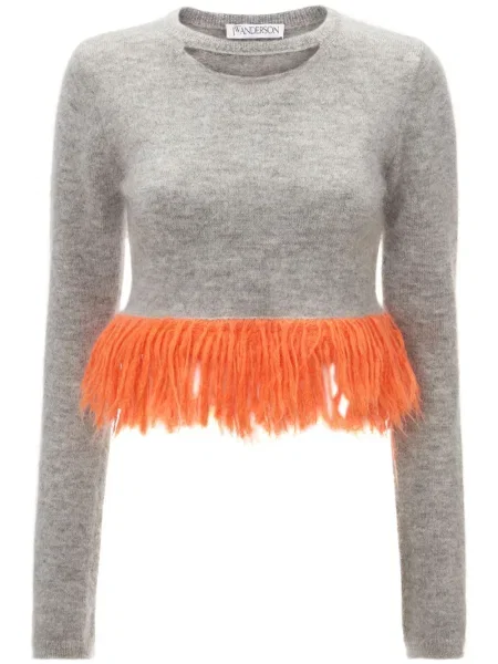 Pulover Jw Anderson cu franjuri tricotate gri