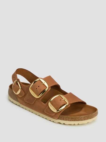 Sandały Birkenstock skórzane na sprzączkę brązowe