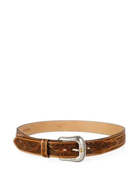 Cu centură curea Stetson din piele cu model floral maro