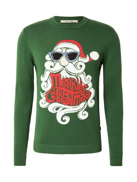 Only & Sons Pulover ONSXmas albastru deschis / verde / roșu alb