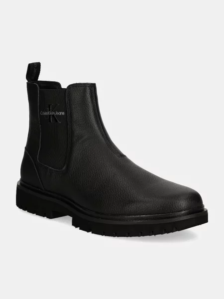 Кожени боти челси Calvin Klein Jeans EVA MID CHELSEA BOOT LTH черно
