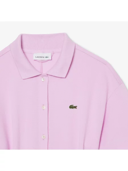 Lacoste Rozkloszowana Sukienka Polo Z Piki różowa
