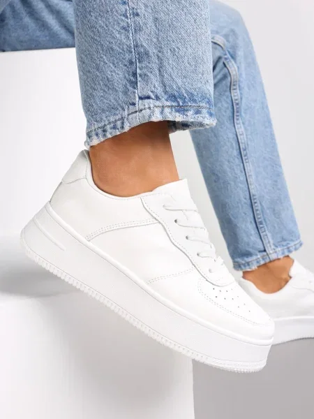 Sneakerși Albi cu Platformă și Șirețuri Arvilla alb