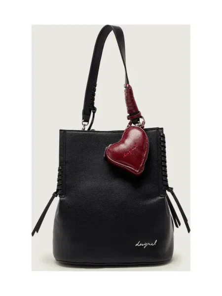 Mini geantă Desigual cu motiv cu inimi fără armătură negru