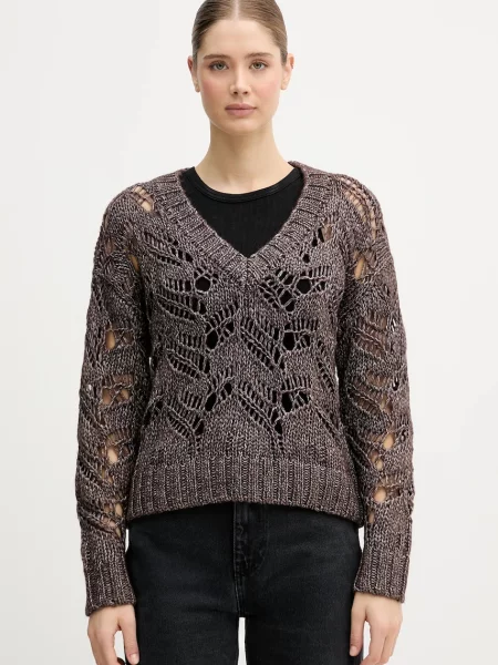 Pulover z dodatkom volne Sisley rjava