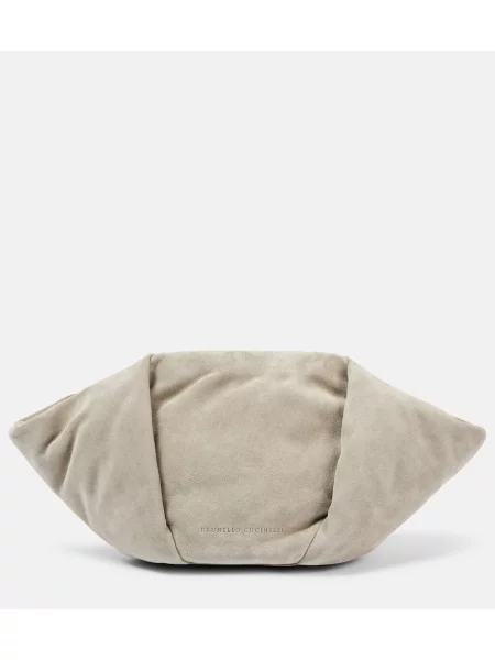 Geantă plic Brunello Cucinelli din piele de căprioară verde