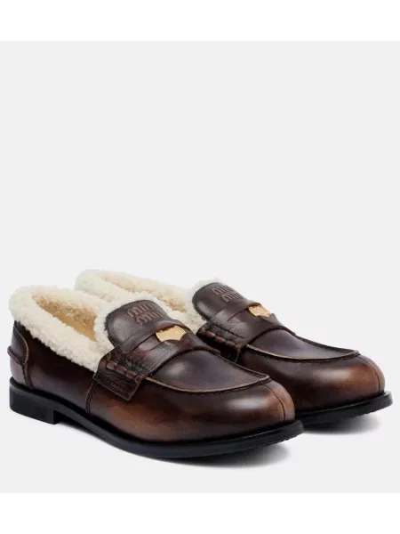 Usnjene loaferke Miu Miu rjava
