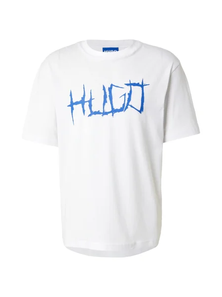 HUGO Tricou Namerix albastru / alb bej