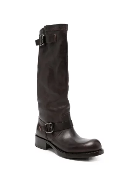 Botine Prada din piele cu cataramă maro