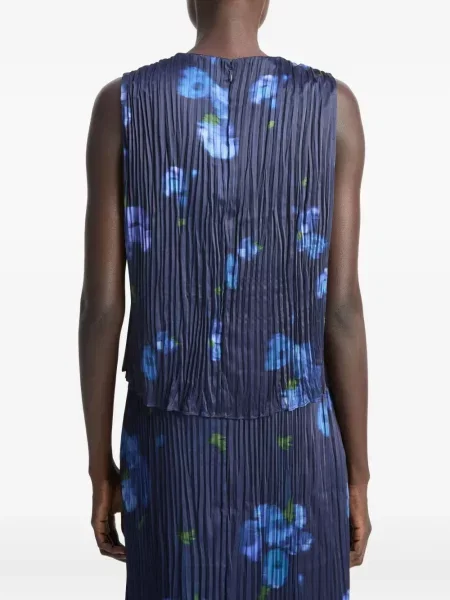 Top Vince cu model floral cu imagine plisat albastru