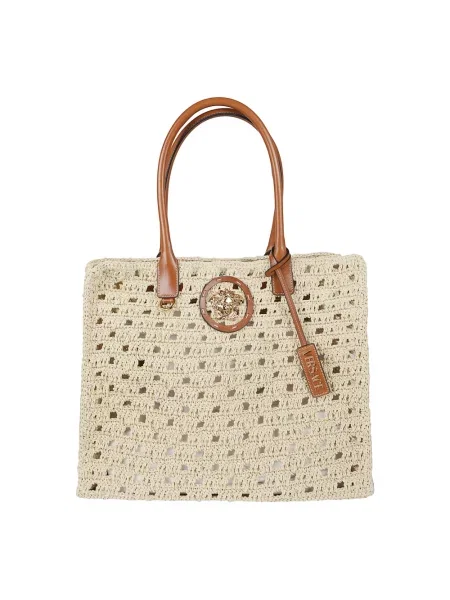Duża torebka Versace płócienna beżowa