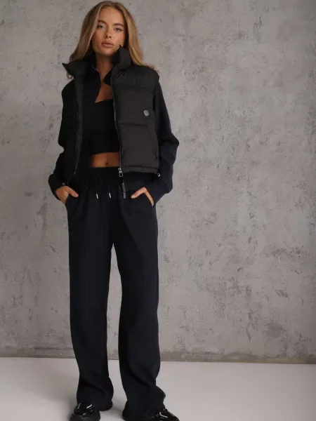 Set de trening cu pantaloni Wide Leg și bluză cu cu guler tip tunică Milia Bleumarin