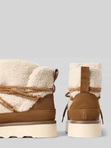 Botki z mieszanki skóry i tkaniny z futerkiem teddy Blauer beżowe