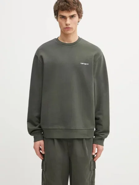 Dukserica Carhartt WIP Script Embroidery bez uzorka zelena