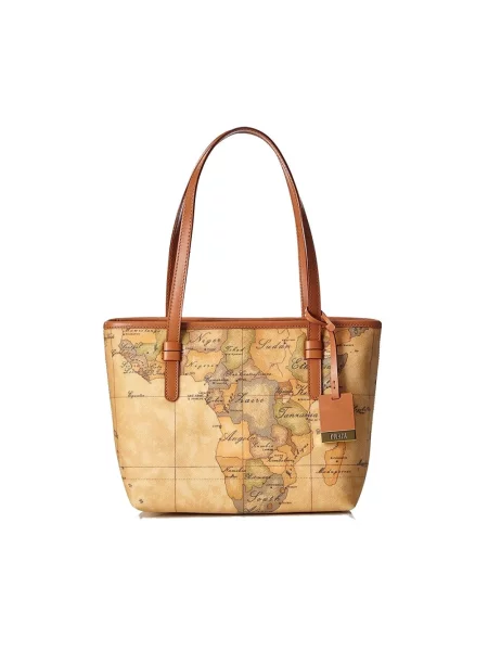 Shopperka Alviero Martini 1a Classe skórzana z nadrukiem beżowa