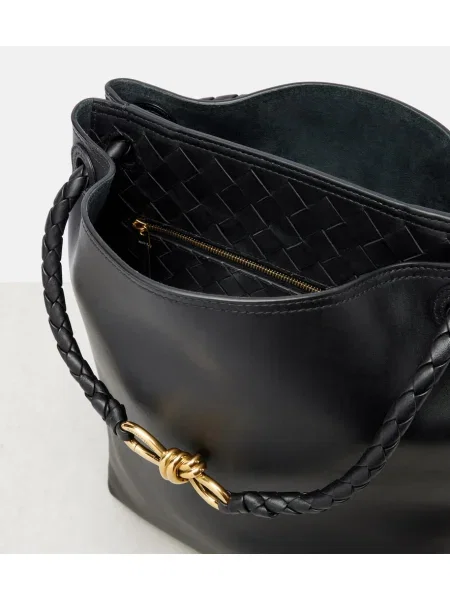 Kožená bucket kabelka Bottega Veneta Handle čierna