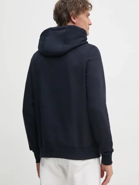 Mikina Tommy Hilfiger tmavomodrá s kapucí s aplikací