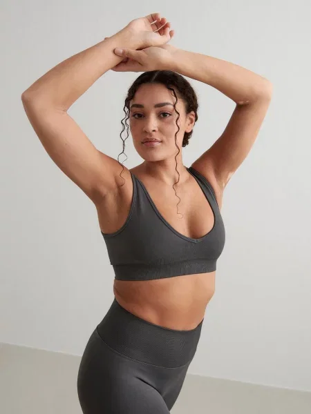 Biustonosz sportowy lekkie wsparcie Shape Seamless Deep Cut ciemnoszary szary