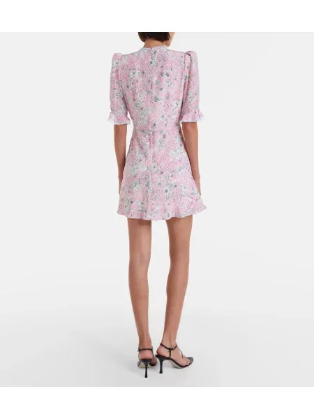 Rochie Alessandra Rich de mătase cu model floral alb