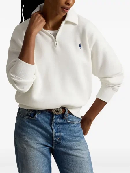 Fleece polo Polo Ralph Lauren με κέντημα με λαιμόκοψη v κόκκινο