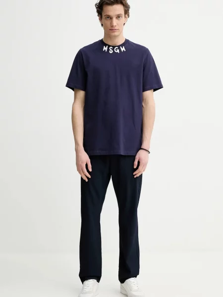 MSGM t-shirt granatowy z nadrukiem niebieska