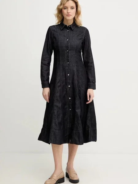 Tommy Hilfiger sukienka jeansowa midi rozkloszowana granatowy