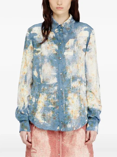 Cămașă Diesel cu model floral cu imagine lungă albastru