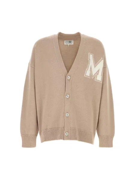 Kardigan Mm6 Maison Margiela z dekoltem w serek beżowy