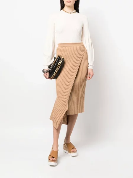 Megztas asimetriškas sijonas Stella Mccartney ruda