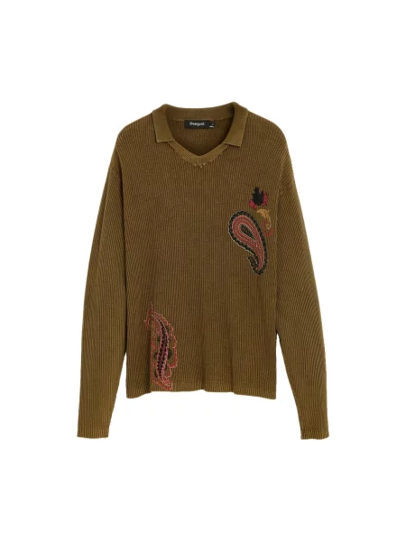 Desigual Pulover galben muștar / oliv / roșu negru