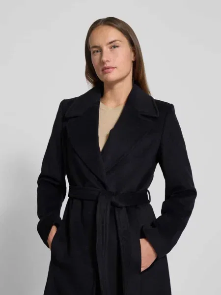 Płaszcz z kołnierzem z połami i wiązanym paskiem Lauren Ralph Lauren czarny