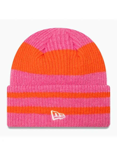 Női téli sapka New Era Stripe Cuff Knit Beanie sapka pasztell rózsaszín. Méret: OS rózsaszín