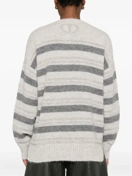Pulover Twinset cu dungi cu decolteu în V gri