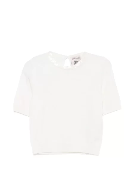 Scurt tricou Semicouture cu paiete alb