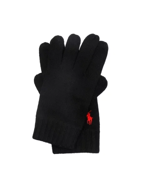 Rękawiczki z palcami z wełny z wyhaftowanym logo Polo Ralph Lauren czarne
