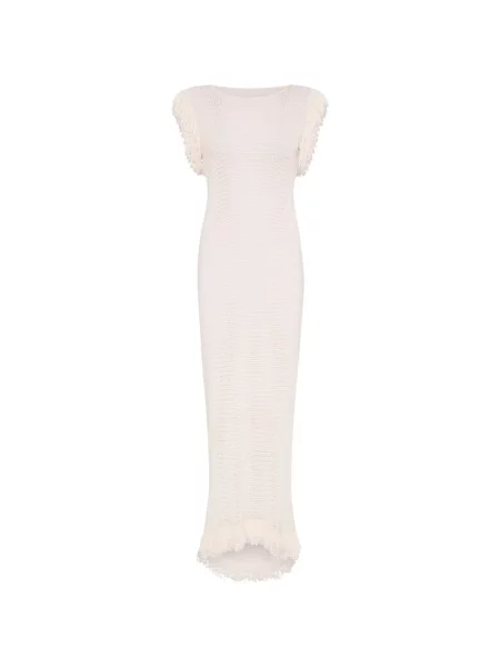 Rochie maxi Paris Georgia cu franjuri tricotate alb