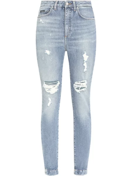 Skinny jeansy skinny Dolce And Gabbana z przetarciami niebieskie