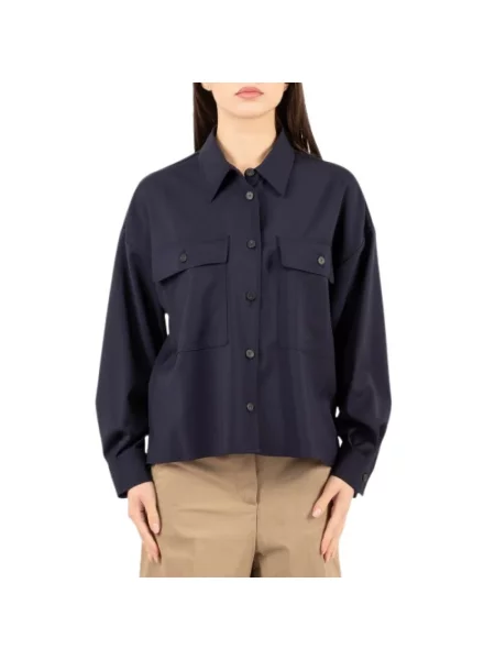 Podróż kurtka Weekend Max Mara wełniana o krotszym kroju niebieska