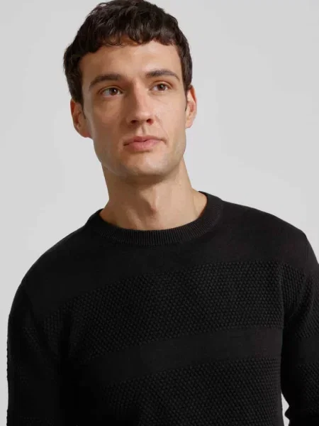 Sweter z dzianiny z prążkowanymi wykończeniami Lindbergh czarny